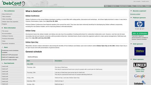 screenshot of DebConf9 - Página principal - http://v6ubdgugeqwitnr4cl3gijxnt5lpmxvubhr3zw5legnqioygmqlqozid.onion/index.xhtml.es