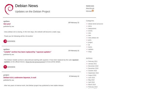 screenshot of Debian News | Updates on the Debian Project - http://hg36q46xemkwvqcod2pfcuwh24aqcpgcbwqibyblu3nt7l562zahatid.onion