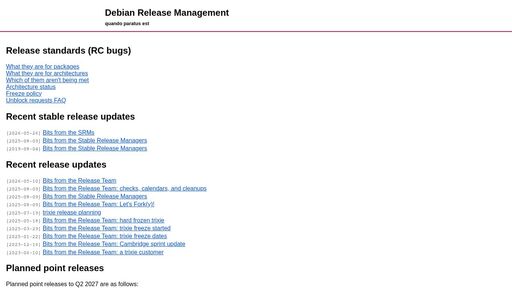 screenshot of Debian Release Management - 44w2g3oly2wy6f5q3x5wgdlxj3xqjmd6juhqfp73btzdpue2ujazboyd.onion