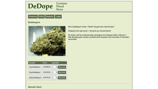 screenshot of DeDope - German Weed Shop - weed online kaufen, weed f�r bitcoins, marijuana online kaufen, cannabis online kaufen f�r Bitcoins - http://dedoped5jxb3rjhfrg76id4nzwsq3egqvl5gqweihcvvdmshljfus4qd.onion/info.php