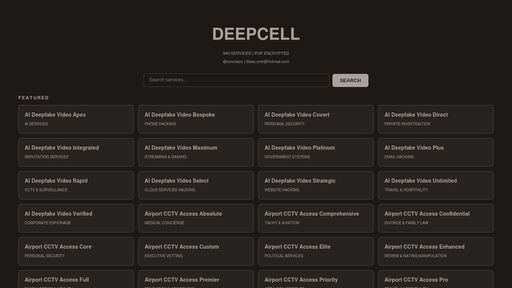 screenshot of DEEPCELL - 940 Hacking Services Database DDoS ATM Jackpotting Spyware Deep Web Ahmia Onion - iklpy3bojcns6q6ijaoznxqfa3cw7ike7lqxh7w5z6nedn74dxchfsqd.onion