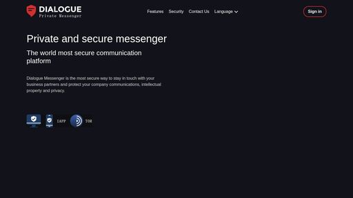 screenshot of Dialogue is a private messenger - dialogue3tubbguea6jaf67kjpltx34eqm2sequrmnsic4sq5icp5tad.onion