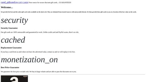 screenshot of DW GIFT CARDS - s6gbjv25sowhw2aul5uo4f72vbqyk6g6dhgynldncthw6lnmdkyrdpqd.onion