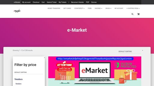 screenshot of e-Market - E-Market - ecash6xc4uc6z4lkmywkb2srwgqdey7mwzxdvzw5gdmcxp5u7zv3c6yd.onion