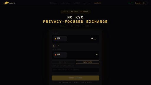 screenshot of El Capo — Privacy-Focused Crypto Exchange - elcapo3iadmecrdu4wtlz6obji5ztbcnythlfqigepeiktyjutt6urid.onion