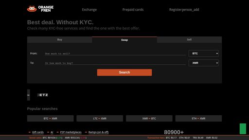 screenshot of Exchange crypto without KYC | OrangeFren - rnwis2whetqcj4oknksnc5l24jbh33nflunifff3xtjjonnoxu3ld6id.onion