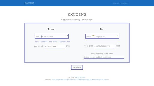 screenshot of EXCOINS - Crypto Exchange - http://excoinsgwim5le2cops7t6rovpa72qkhsvr24ogqs3q3twroldejpcid.onion