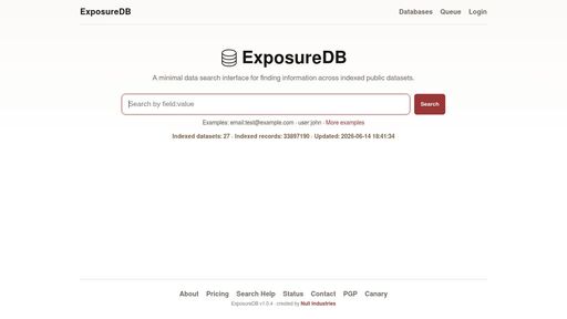 screenshot of ExposureDB - ajsbsx7qkiusegqe5knxcwbwglbwb5w4cvgapy7wyddmfog7o4znycid.onion