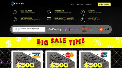 screenshot of Fast Card service - Credit cards, Transfers, Gift Card - http://f5llkfiokw2djd7wi34lg2lwojgnxxj4kujdzrnrvdjxwyoaqnfdxkqd.onion