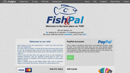 screenshot of Fish'n'Pal! - http://huqwidamdhfu4cnbb24czbtxmvwysovv7devwqpwfosckuyg3zsu6rqd.onion/paypals.html