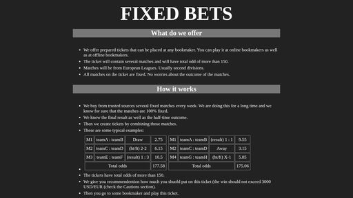 screenshot of Fixed Bets - 5uhjlgpm24a4rl4els7yvsfvfatyuxrunwjd64orqzbu3evygtkzynid.onion