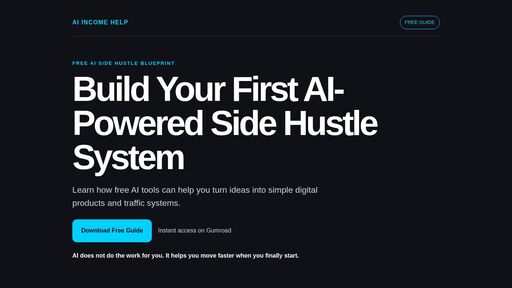 screenshot of Free AI Side Hustle Blueprint For Beginners - t5iwa2p4p7qfghhxlvgskhrqkmxinos67nrpgxa3kxgkq6negz7vuuyd.onion
