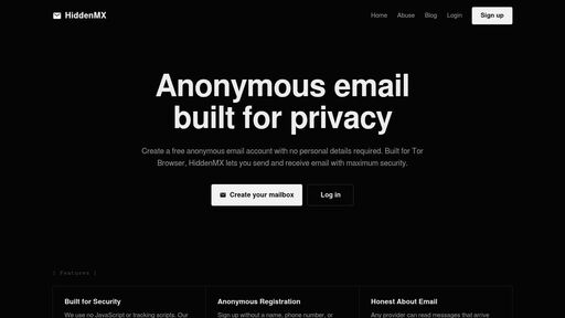screenshot of Free Anonymous Email Built for Tor | HiddenMX - 5jc7wsat5vflnzpuk4m6jmw5uynl6bgnusvzx7xc7j7lugvq4se3kwad.onion