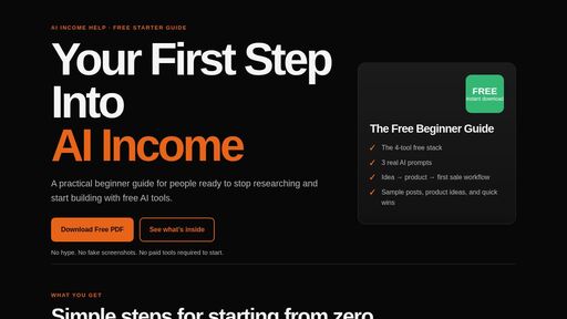 screenshot of Free Beginner Guide To Making Money Online With AI - ljddh7n4st26xv56vgq6b3mafhq4lrsjzluidsjownsyc3wj7ym2jzid.onion