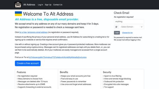 screenshot of Account Sign In » Alt Address - http://tp7mtouwvggdlm73vimqkuq7727a4ebrv4vf4cnk6lfg4fatxa6p2ryd.onion/user/login