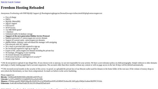 screenshot of Freedom Hosting Reloaded - http://fhostingineiwjg6cppciac2bemu42nwsupvvisihnczinok362qfrqd.onion