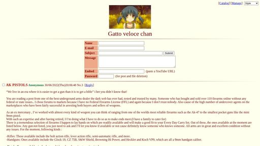 screenshot of Gatto veloce chan - http://djywk4g6jibwjjyyg7axzyo7jczfo4oqku3dmofwyhra2gvcwedlenqd.onion/res/1.html
