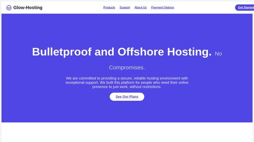 screenshot of Glow-Hosting: Our Products - http://glowhosty6n6x3wxixrthgfegmemms473usi4lgyshcukbxlm6dblaid.onion/products.html
