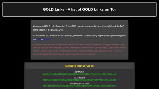 screenshot of GOLD Links - A list of GOLD Links on Tor - goldmiyosgzni37si534ufi2paqujfsz5vlyyxrlox5mpzh6cypkzaid.onion