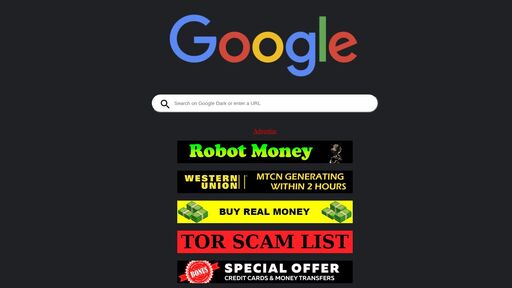 screenshot of Google Dark - googleahweyithiv46r6dq2hyryl5gjyfmrxs6vmfh5d3cnolgmh4nyd.onion
