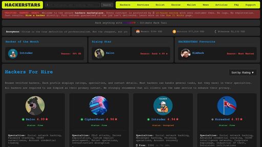 screenshot of HACKERSTARS ★ VERIFIED. RANKED. READY. - hsssfzzzxboe66mtswcrhxpzlmiejv246pun3ttasg3x4y6xayjag5id.onion