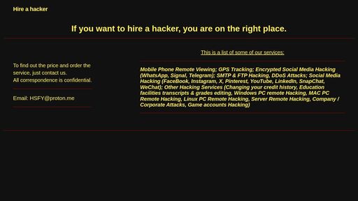screenshot of Hire a hacker - http://b64fpvh63pgxmdtnbgh3ricseksbdcffoir437hhxrtm2pphcuoq53ad.onion