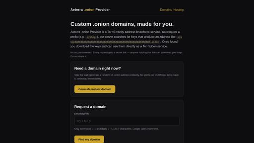 screenshot of Home - Aeterra .onion Provider - http://aeterramwgvpn4cfqyv5hjwxx7dlo4adpwyvfufrhxw5jtwxac3o6zad.onion