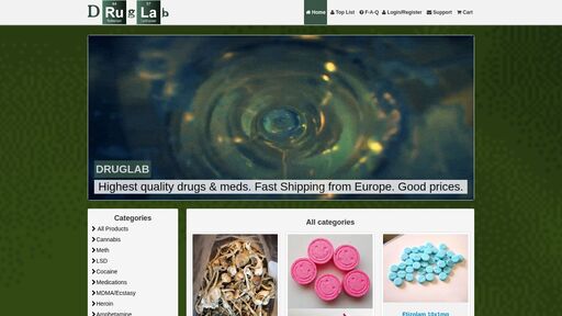 screenshot of Home - All Categories - 🧪 ⚗️ 💊 DrugLab: Cheap, Good & Fast Drug Store - druglabeuaixru75z3sck3xnhbzwohh5fgywblr3dic3q4f2ad7o6xqd.onion