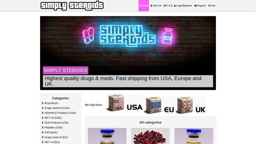 screenshot of Home - All Categories - Simply Steroids: 🧪 ⚗️ 💊 American Pharma - steroid2pmi2vin7vzkaalwreb2y64qtmo5k5paf45txdqxnvmrqbvyd.onion
