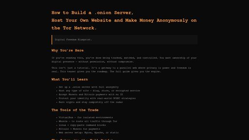 screenshot of How to Build a .onion Server, Host Your Own Website and Make Money Anonymously on the Tor Network - zvxhrz42f4algcajypwniwg3ag6tervpccvw2ax2gfgb6nemmtswwyyd.onion