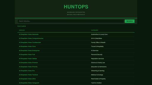 screenshot of HUNTOPS - 920 Hacking Services Database DDoS ATM Jackpotting Spyware Deep Web Ahmia Onion - yzqbrmkcxronxss3vvr7kam3jmgoulz6lxinekm5u2ispvph2psd6uqd.onion