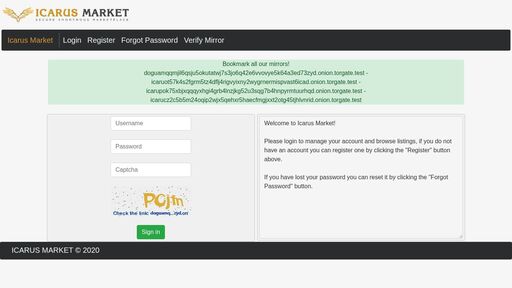 screenshot of Icarus Market - doguamqqmjil6qsju5okutatwj7s3jo6q42e6vvovye5k64a3ed73zyd.onion