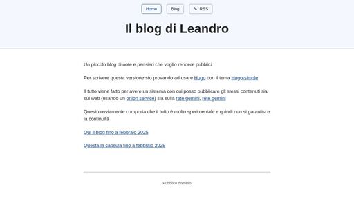 screenshot of Il blog di Leandro - http://srmdho5coxk4c5ny3mtmnuqrjp34fdotq26gtiuwyxf6efoi6km4t6ad.onion
