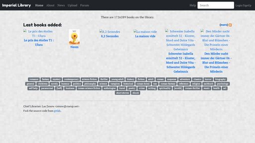 screenshot of Imperial Library of Trantor - 7uyt4igyb5m6v2zevhxsb33s7o4vqjutgik2zvjyx7hsp2vlk5mnmoad.onion