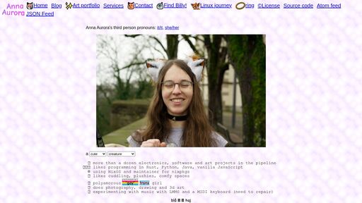 screenshot of Index - Anna Aurora Kitsüne - http://v53koizwicklp2os45yhts66dgpqivhzb3c4uggjvunhjfe4otrfdvid.onion