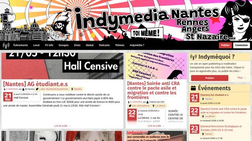 screenshot of Indymedia Nantes - http://xy3inyp5relql3rqf4zv3cp2moctnmyhzckhtpr3b6tgr7fos23msgyd.onion