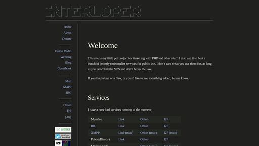 screenshot of interloper - http://intrcxv4seeac4cuve5aaklw5cwnselaowvuaz7yvvrtsdwei7azooyd.onion/irc