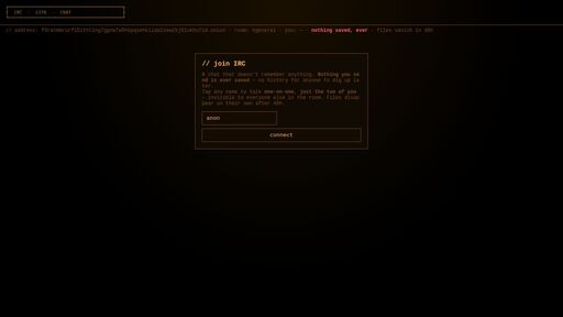 screenshot of // IRC // - http://f3ratmmrurfl5ithtlng7ggnm7w5hkpqsehkllda2zew2kj6lukhu7id.onion