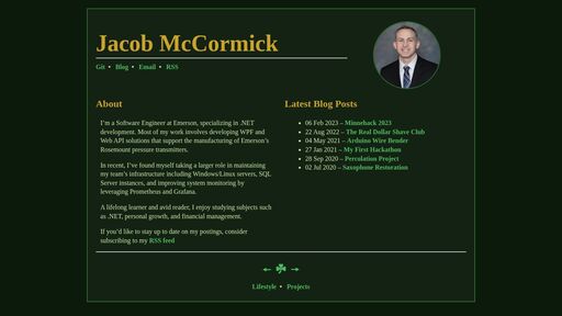 screenshot of Jacob McCormick - Jacob McCormick's Webpage - xlgyq7ovua6z2bfkgnb5sknslsvrl5kzbuhcqjm4pvj6tzd7r7u55fad.onion