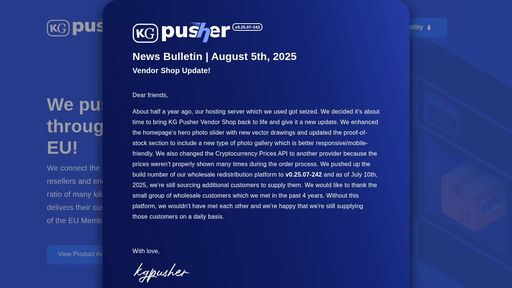 screenshot of KG Pusher - kgpush2im7eszkqqncsbpf73xenkmigyxmd5vi75hhxkvpgn2oqgclid.onion