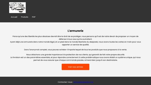 screenshot of L'armurerie - xnfbviora4fnwpuxtkzxzdwqo5jku3lnhmnn4sx55vve6wrieoaarmqd.onion