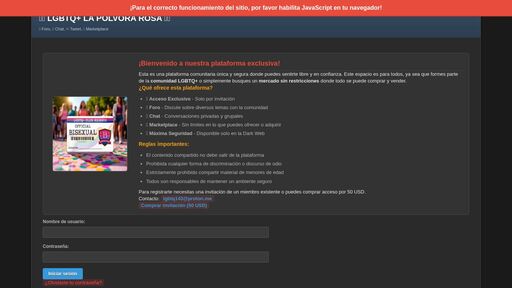 screenshot of 🏳️‍🌈 LGBTQ+ 🏳️‍🌈 - Iniciar sesión - lgbtq237t7lh4olhs3ewbo7lg2drd55l5mpjrcj7bmvg2xy5uhyqmfyd.onion