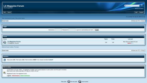 screenshot of LS Magazine Forum • View forum - LS Magazine Forum - http://fiie73lp2vjy2h6ban5vkfzbzvk3czuv4gxm7hjqybzxihi4ube5n4yd.onion/viewforum.php?f=2