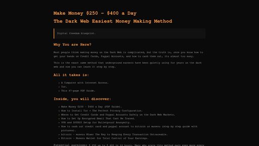screenshot of Make Money $250 - $400 a Day - knchaaxs5tdwyjbkxmezdkozymfne3dlnmqimzki2unyzwsfqy3bkmyd.onion