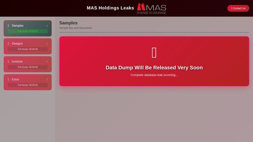 screenshot of MAS Holdings Leaks - swpcwtyx3po5qs27656rhmnsitdcz2j4xutjafjje5gb3enmax42toyd.onion