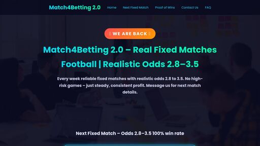 screenshot of Match4Betting 2.0 – 100% Sure Fixed Match Football - dlkbbfwbh252mqvoefxc25lh44qbi3ozw5xvk43uke3demvvchz5flqd.onion