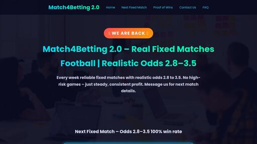 screenshot of Match4Betting 2.0 – 100% Sure Fixed Match Football - dlkbbfwbh252mqvoefxc25lh44qbi3ozw5xvk43uke3demvvchz5flqd.onion