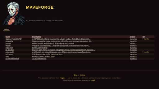 screenshot of MaveForge - mavegitwskioz7tpppmjtj7fn24pwezciii3nvc7kdyltn5iu5uakfqd.onion