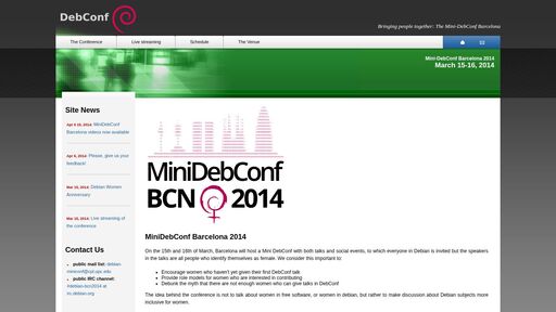 screenshot of Mini-DebConf Barcelona 2014 - http://mowhzza2pmhj3zambwhaqugwtekfrqftnnrm4xvb4dzaigmp66s3mmad.onion