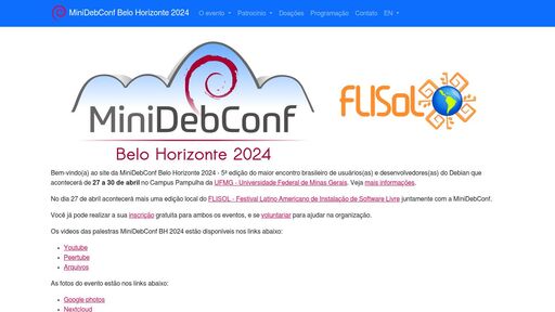 screenshot of MiniDebConf Belo Horizonte 2024 - w2likml3du2zgssusmh5lougamykso2wita3ein3afyg5x25fk44zoqd.onion